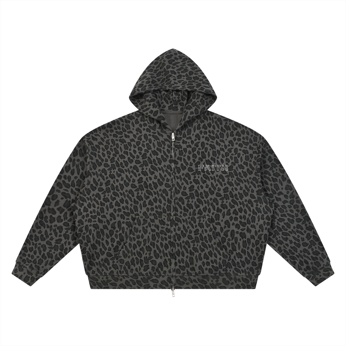 Unisex Leopard Print Waffle Full Zip Hoodie